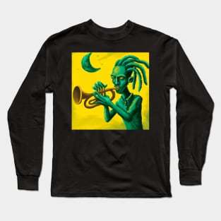 Surreal dreadlock alien playing trumpet Long Sleeve T-Shirt